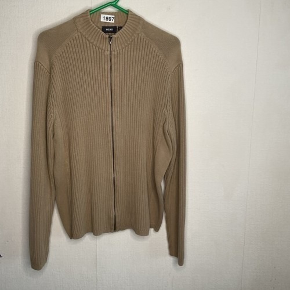 Mexx Beige Full Zip RoundNeck Sweater Men XL Hong Kong 100% Cotton Machine Wash